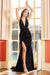 Sculpted Sequin Deep V-Neck Slit Gown - Adora 3113