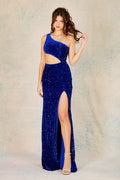 Radiant Sequin One Shoulder Cut-Out Gown - Adora 3111