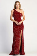 Adora 3067: Fitted Sequin One Shoulder Gown with Slit