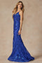 Juliet 2411: Fitted Sequin Print Gown with Deep V-Neck