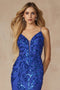 Juliet 2411: Fitted Sequin Print Gown with Deep V-Neck