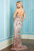 Adora 3114: Fitted Sleeveless Sequin Print Gown with Slit