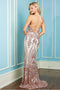 Adora 3114: Fitted Sleeveless Sequin Print Gown with Slit
