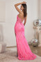 Ladivine CM331 presents a stunning Fitted Sequin Print Slit Gown.