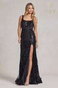 Nox Anabel C1103: Fitted Sequin Print Gown with Slit