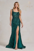 Nox Anabel C1103: Fitted Sequin Print Gown with Slit