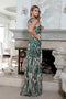 Juliet 243: Fitted Sequin Print Gown with V-Neck