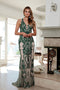 Juliet 243: Fitted Sequin Print Gown with V-Neck