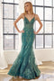 Fitted V-Neck Gown with Sequin Print by Juliet 274