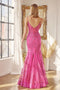 Fitted V-Neck Gown with Sequin Print by Juliet 274