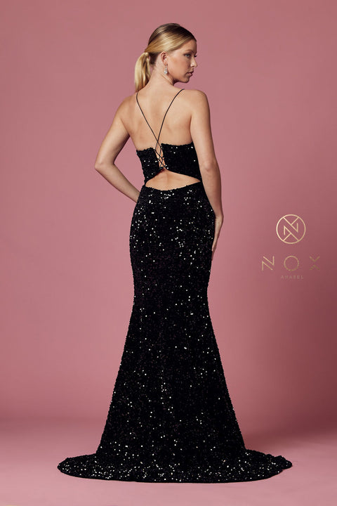 Sequin Fitted Velvet Gown by Nox Anabel R433