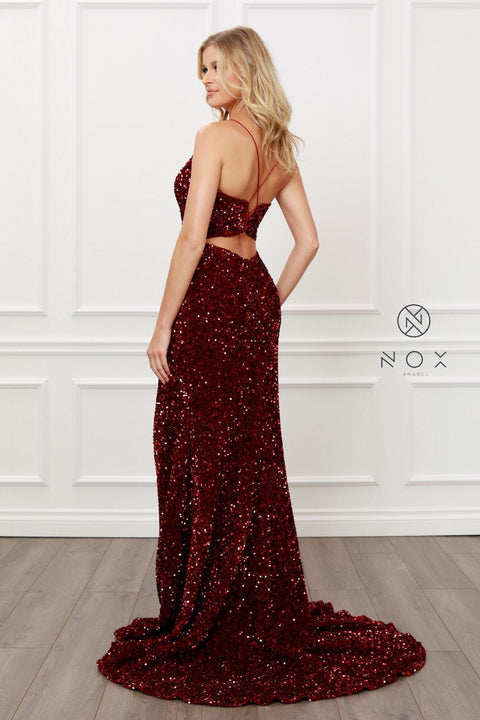 Sequin Fitted Velvet Gown by Nox Anabel R433