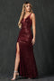 Sheer Fitted  V-Neck Sequin Gown by Juliet 264