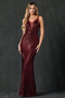 Sheer Fitted  V-Neck Sequin Gown by Juliet 264