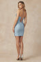 Juliet 876: Fitted Short Dress with Rhinestone V-Neck