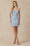 Juliet 876: Fitted Short Dress with Rhinestone V-Neck