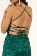 Elizabeth K GS1909: Fitted Short Sequin Dress with Corset Back