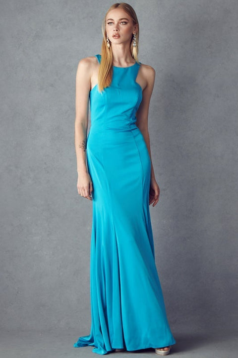 Sleeveless Fitted Ruffled Back Gown by Juliet 645