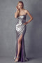 Metallic Fitted Strapless Gown by Juliet 222