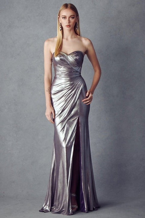 Metallic Fitted Strapless Gown by Juliet 222