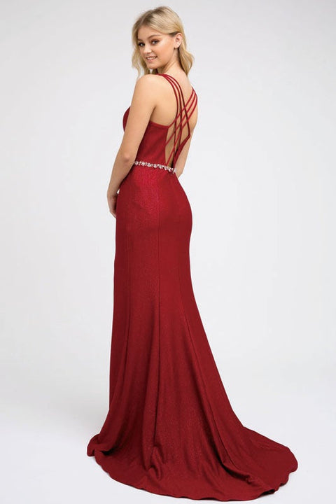 Fitted Strappy Back Gown with Glitters by Juliet 237