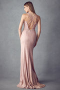 Fitted Strappy Back Gown with Glitters by Juliet 237