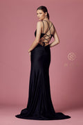 Strappy Back Fitted  Slit Gown by Nox Anabel T481