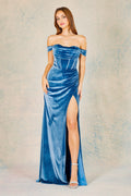Adora 3131: Fitted Off Shoulder Velvet Gown with Corset