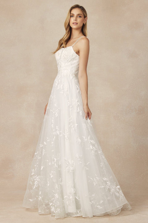 Juliet 279: Long A-line Dress with Floral Applique