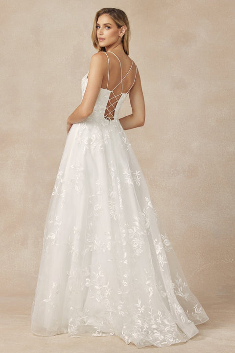 Juliet 279: Long A-line Dress with Floral Applique