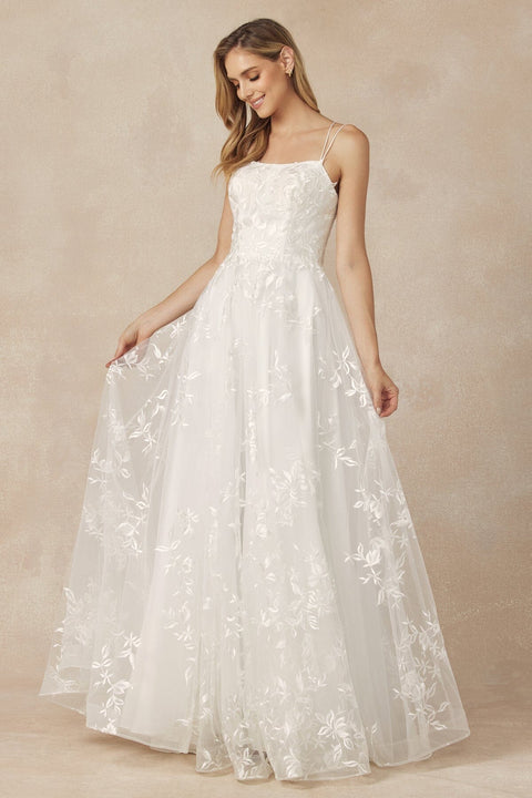 Juliet 279: Long A-line Dress with Floral Applique