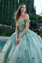 Juliet 1445: Off Shoulder Ball Gown with Floral Applique