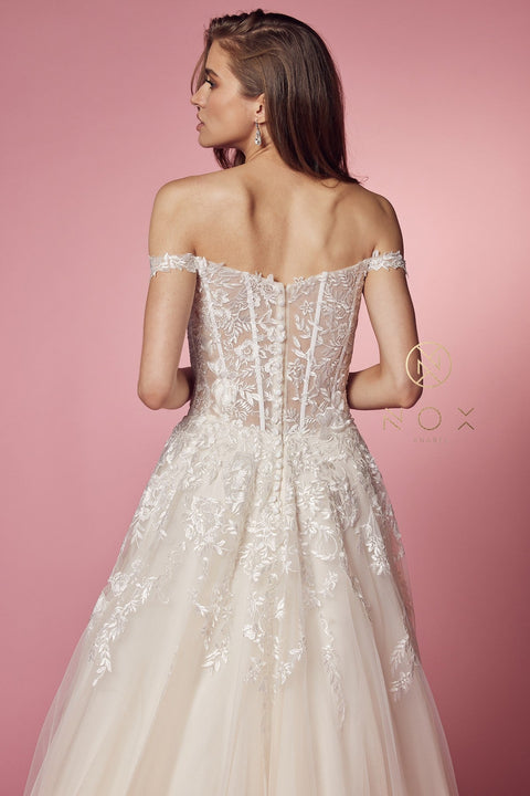 Off Shoulder Gown wiith Floral Appliques by Nox Anabel JH925