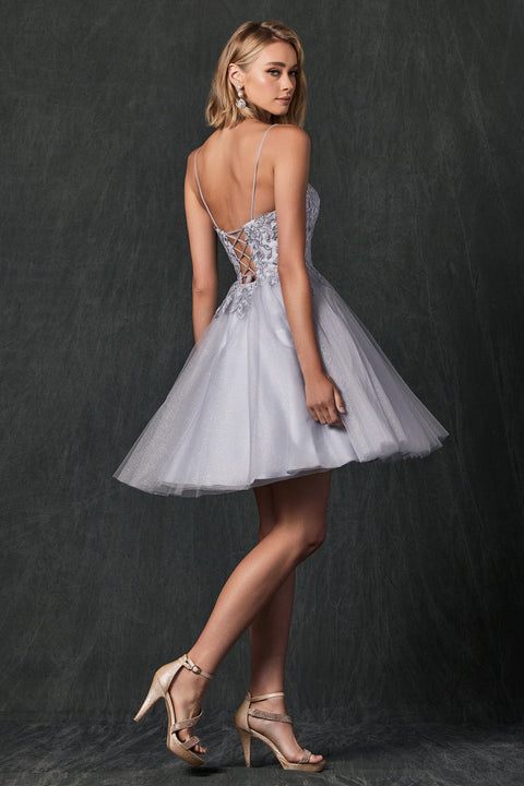 Juliet 860: Short Sleeveless Dress with Floral Applique
