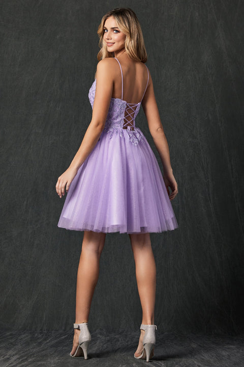 Juliet 860: Short Sleeveless Dress with Floral Applique