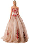 Coya L2730: Glittering Strapless Ball Gown Embellished with Floral Applique