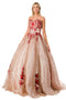 Coya L2730: Glittering Strapless Ball Gown Embellished with Floral Applique