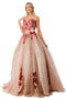 Coya L2730: Glittering Strapless Ball Gown Embellished with Floral Applique