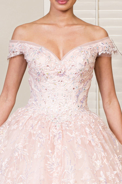 Elizabeth K GL1942: Ball Gown with Floral Embroidery