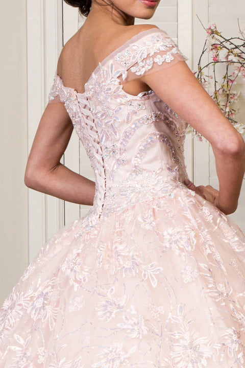 Elizabeth K GL1942: Ball Gown with Floral Embroidery