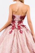 Elizabeth K GL1957: Glitter Ball Gown with Floral Embroidery