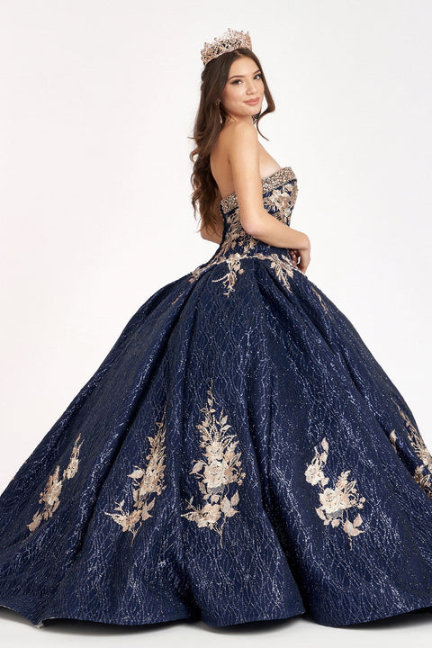 Elizabeth K GL1957: Glitter Ball Gown with Floral Embroidery