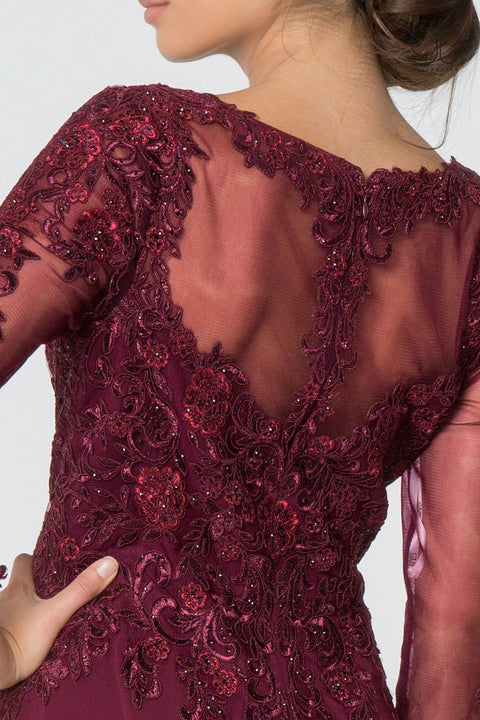 Elizabeth K Gl2825: Long V-Neck Dress with Floral Lace and Sleeves – alternate view 8