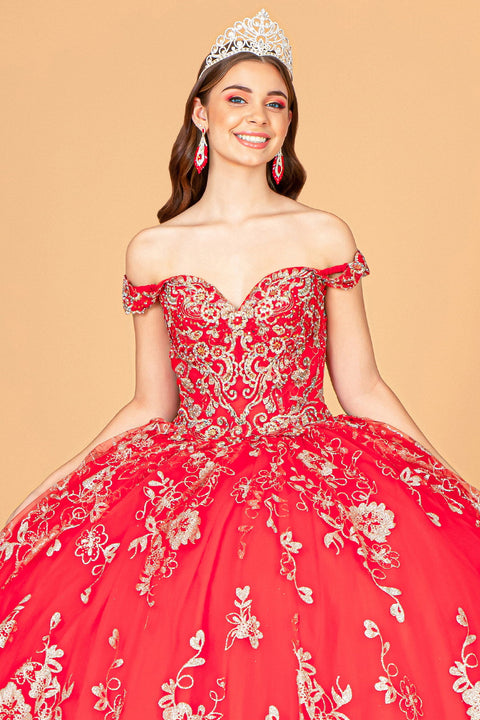 Off Shoulder Floral Ball Gown by Elizabeth K GL3074