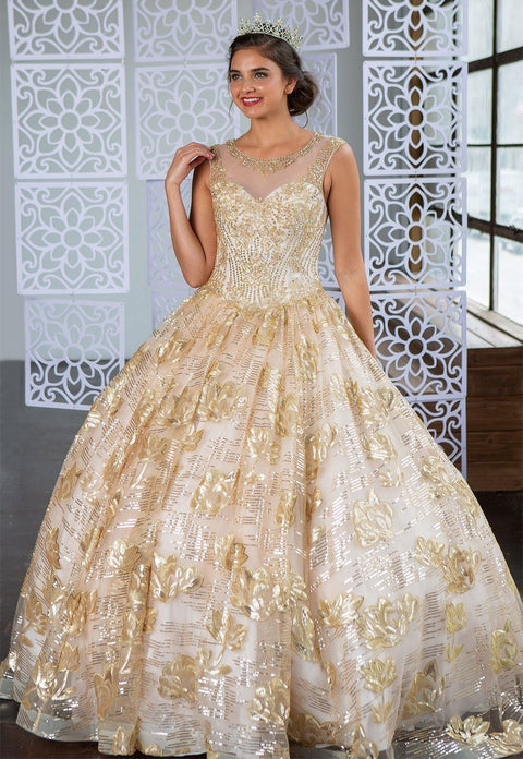 Quinceanera Dress with Floral Sequin Illusion  by Calla KY77239X
