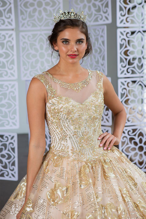 Quinceanera Dress with Floral Sequin Illusion  by Calla KY77239X