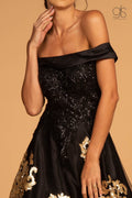 GLS Gloria GL2542: Long Off the Shoulder Dress with Floral Sequin Design