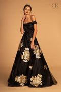 GLS Gloria GL2542: Long Off the Shoulder Dress with Floral Sequin Design