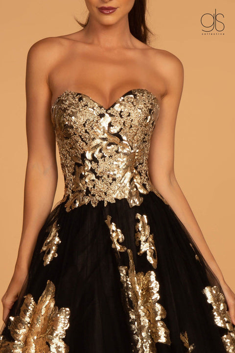 Floral Sequin Long Strapless Dress by GLS Gloria GL2654