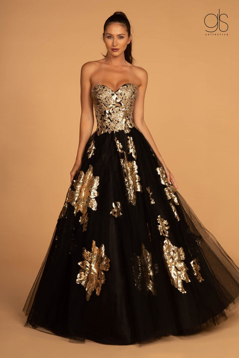 Floral Sequin Long Strapless Dress by GLS Gloria GL2654